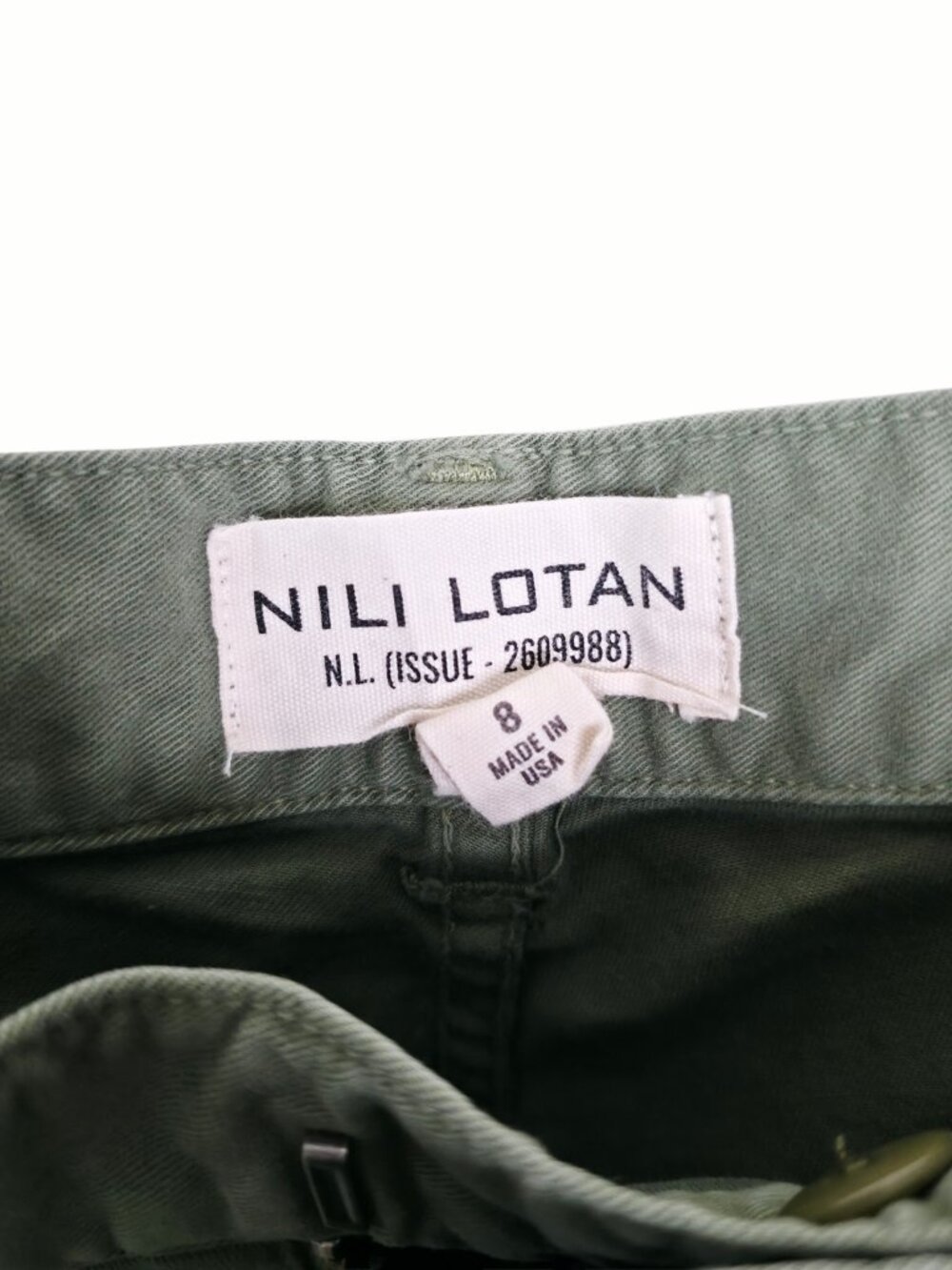 Nili Lotan Shon Pant Camo Green Twill Cotton Barrel Leg Cropped Size 8 - Picture 4 of 10